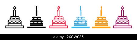 Birthday cake Icon logo sign vector outline in black and white color Stock Vector