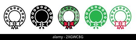Christmas wreath icon logo sign vector outline in black and white color Stock Vector