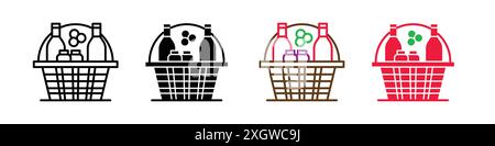Christmas gift basket icon logo sign vector outline in black and white color Stock Vector