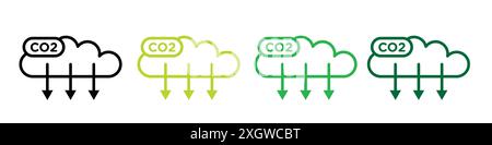 CO2 emissions icon logo sign vector outline in black and white color Stock Vector