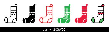 Christmas stocking icon logo sign vector outline in black and white color Stock Vector