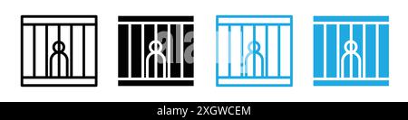 Criminal behind bars icon logo sign vector outline in black and white color Stock Vector