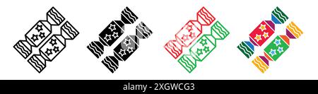 Christmas cracker icon logo sign vector outline in black and white color Stock Vector