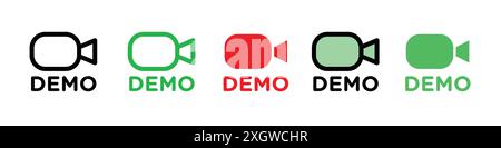 Demo video icon logo sign vector outline in black and white color Stock Vector
