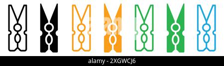 Clothespin icon logo sign vector outline in black and white color Stock Vector