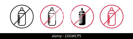 Feeding bottle forbidden icon logo sign vector outline in black and white color Stock Vector