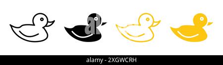 Duck toy icon logo sign vector outline in black and white color Stock Vector