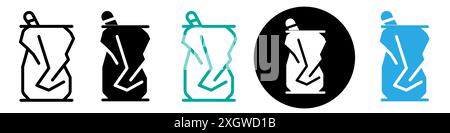 Empty can soda icon logo sign vector outline in black and white color Stock Vector