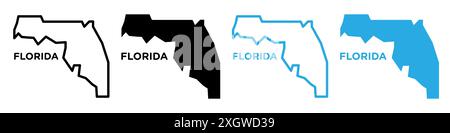 Florida map icon logo sign vector outline in black and white color Stock Vector