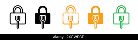 Food security lock icon logo sign vector outline in black and white color Stock Vector