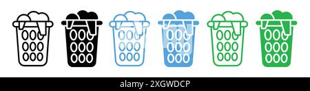 Laundry basket icon logo sign vector outline in black and white color Stock Vector