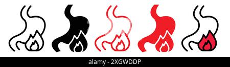Heartburn icon logo sign vector outline in black and white color Stock Vector