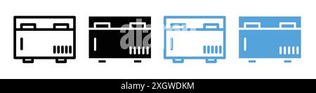 Horizontal shop refrigerator icon logo sign vector outline in black and white color Stock Vector