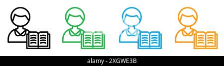 Librarian icon logo sign vector outline in black and white color Stock Vector
