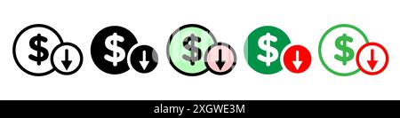 Lower cost icon logo sign vector outline in black and white color Stock Vector