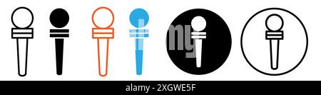 Microphone press icon logo sign vector outline in black and white color Stock Vector