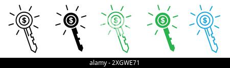 Key to success icon logo sign vector outline in black and white color Stock Vector