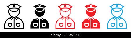 Policeman icon logo sign vector outline in black and white color Stock Vector