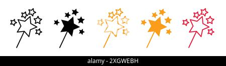 Magic wand icon logo sign vector outline in black and white color Stock Vector
