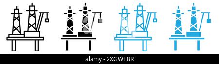 Oil platform icon logo sign vector outline in black and white color Stock Vector