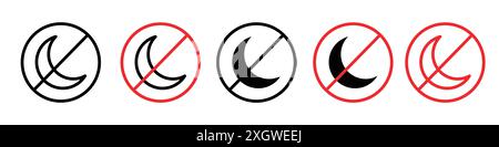 No moon icon logo sign vector outline in black and white color Stock Vector