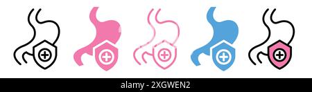 Stomach protection icon logo sign vector outline in black and white color Stock Vector