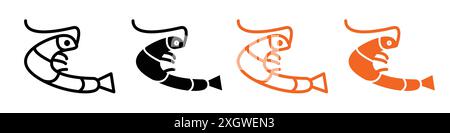 Shrimp icon logo sign vector outline in black and white color Stock Vector