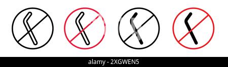 Stop using the plastic straw icon logo sign vector outline in black and white color Stock Vector