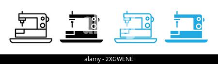 Sewing machine icon logo sign vector outline in black and white color Stock Vector