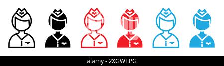 Stewardess icon logo sign vector outline in black and white color Stock Vector