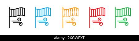 Strong breeze flag up icon logo sign vector outline in black and white color Stock Vector