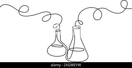 Chemistry retorts equipment with molecules concept. Stock Vector