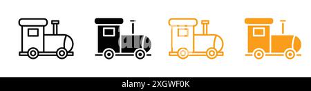 Toy train icon logo sign vector outline in black and white color Stock Vector