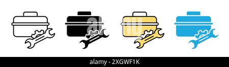 Toolbox icon logo sign vector outline in black and white color Stock Vector