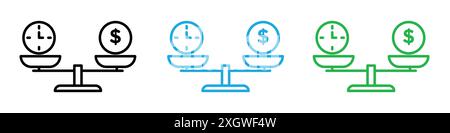 Time and money scale icon logo sign vector outline in black and white color Stock Vector