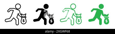 Thief icon logo sign vector outline in black and white color Stock Vector