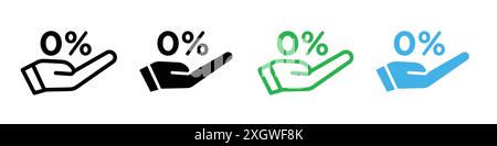 Zero percent icon logo sign vector outline in black and white color Stock Vector