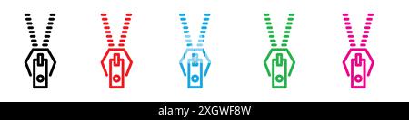 Zipper tool icon logo sign vector outline in black and white color Stock Vector
