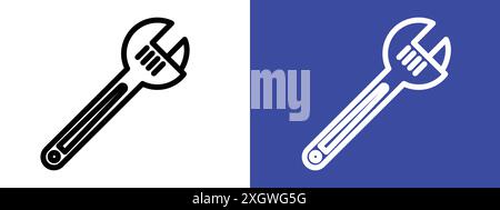 Adjustable wrench icon logo sign vector outline in black and white color Stock Vector