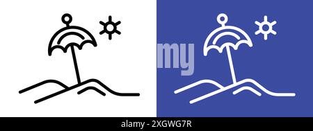 Beach icon logo sign vector outline in black and white color Stock Vector