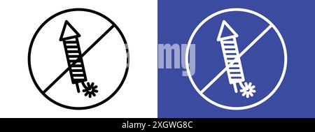 Ban on fireworks sign logo sign vector outline in black and white color Stock Vector