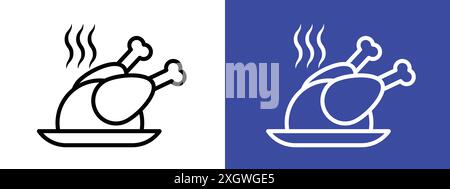 Baked turkey icon logo sign vector outline in black and white color Stock Vector