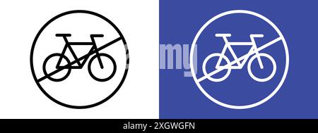 Bicycle prohibition sign logo sign vector outline in black and white color Stock Vector