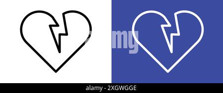 Broken heart icon logo sign vector outline in black and white color Stock Vector