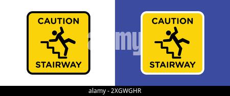 Caution stairway sign logo sign vector outline in black and white color Stock Vector