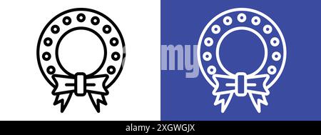 Christmas wreath icon logo sign vector outline in black and white color Stock Vector
