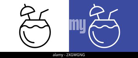 Coconut drink icon logo sign vector outline in black and white color Stock Vector