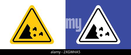 Falling rocks or debris warning road sign logo sign vector outline in black and white color Stock Vector