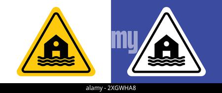 Flood disaster sign logo sign vector outline in black and white color Stock Vector