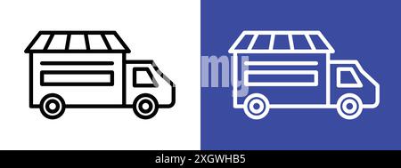 Food truck icon logo sign vector outline in black and white color Stock Vector